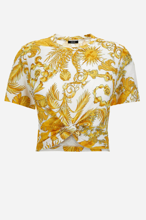 T-Shirt In Jersey Cotton Print Barocco Palm Allover