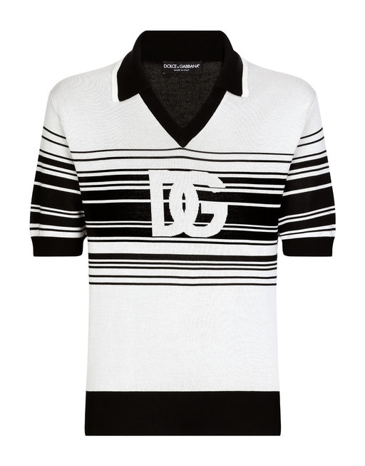 SILK JACQUARD V-NECK POLO-SHIRT WITH DG LOGO