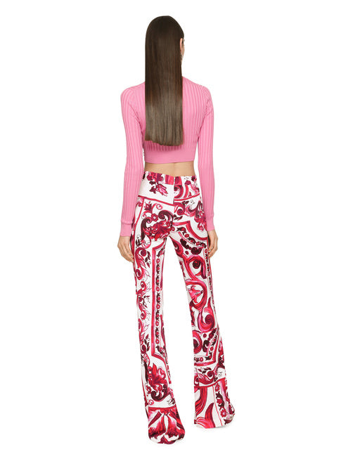 FLARED MAJOLICA-PRINT ORGANZINE PANTS