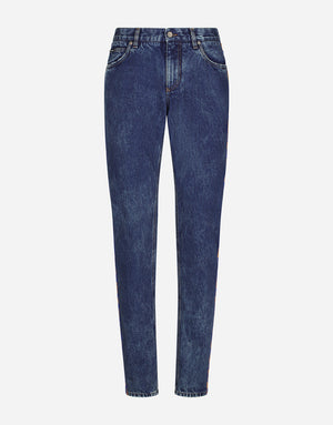 LIGHT BLUE SLIM-FIT JEANS WITH BRANDED BANDS