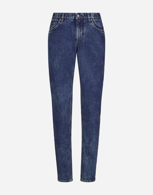 LIGHT BLUE SLIM-FIT JEANS WITH BRANDED BANDS