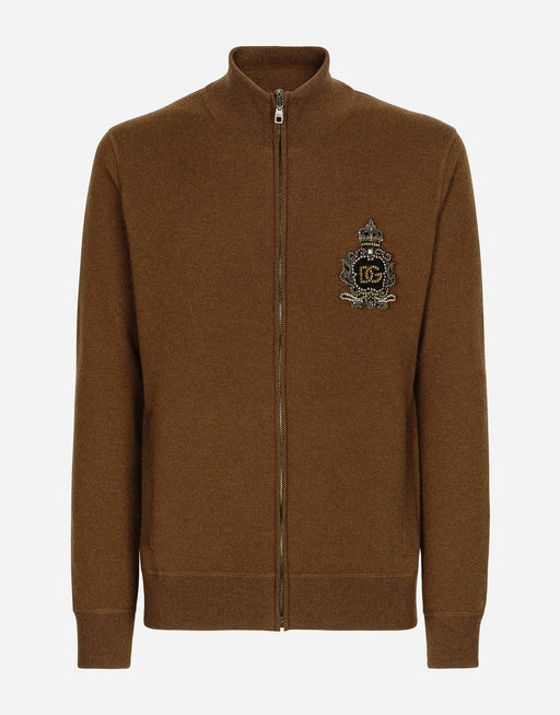 ZIP-UP SWEATSHIRT WITH WOOL AND CASHMERE KNIT PATCH DG