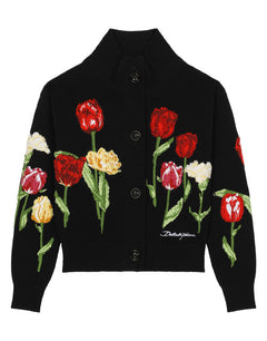 KNIT CARDIGAN WITH TULIP DETAILS AND DOLCE&GABBANA LOGO