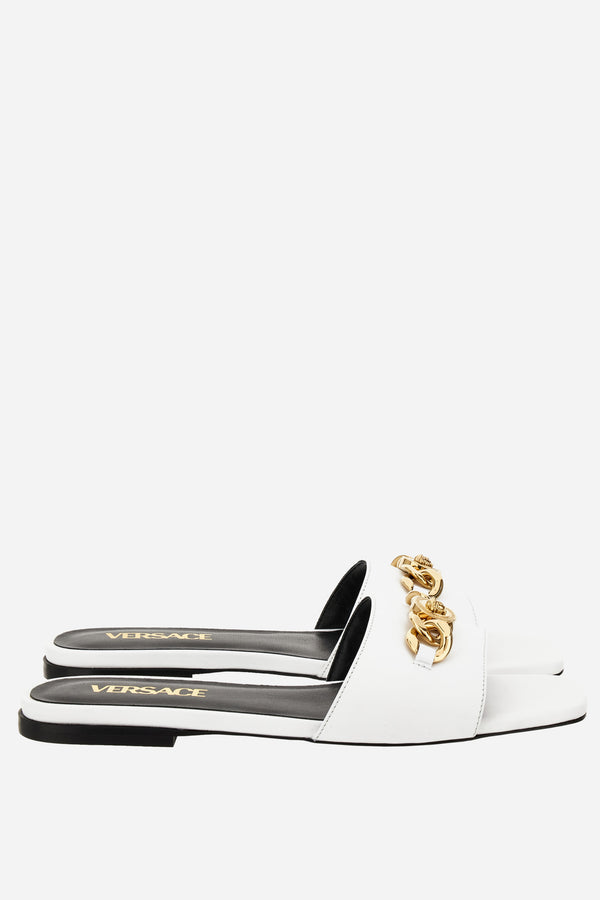 Icon Chain Flat Sandal  In Calf Leather