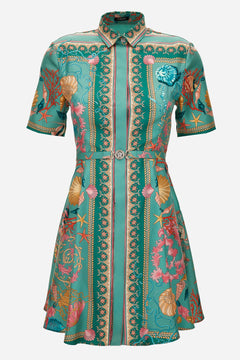 Dress In Underwater Barocco Foulard On Silk Twill