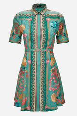 Dress In Underwater Barocco Foulard On Silk Twill