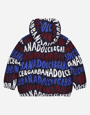 SHORT NYLON DOWN JACKET WITH DOLCE&GABBANA PRINT