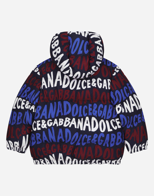 SHORT NYLON DOWN JACKET WITH DOLCE&GABBANA PRINT