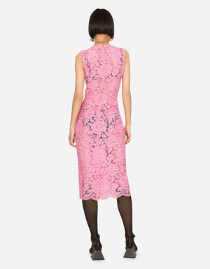 BRANDED STRETCH LACE CALF-LENGTH DRESS