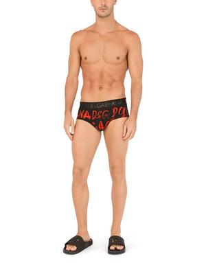 TWO-WAY STRETCH JERSEY BRANDO BRIEFS WITH LOGO PRINT