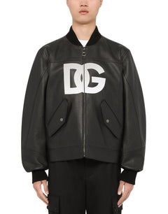 LEATHER JACKET WITH DG LOGO PRINT