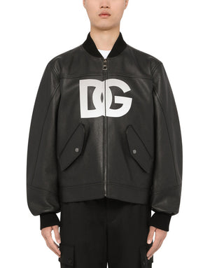 LEATHER JACKET WITH DG LOGO PRINT