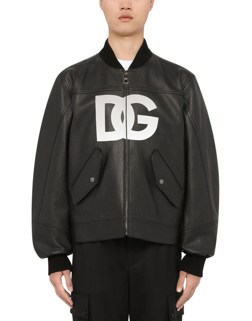 LEATHER JACKET WITH DG LOGO PRINT