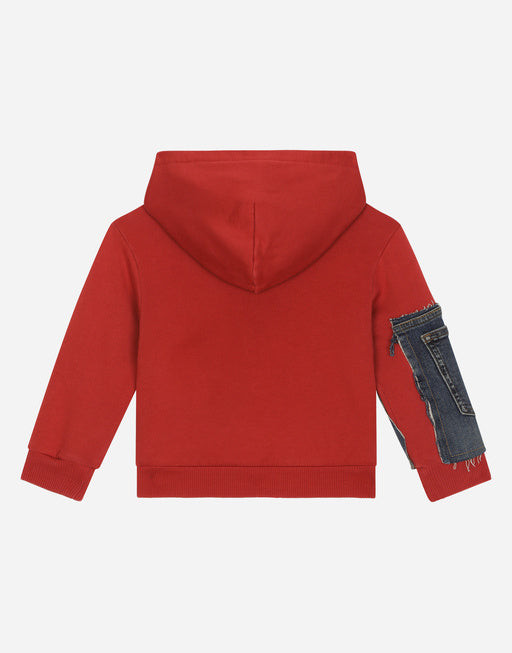 JERSEY AND DENIM HOODIE