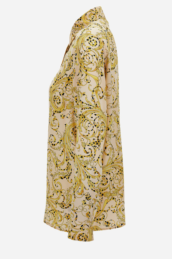 Formal Shirt In Crepe De Chine Barocco Cheeta Allover  Print
