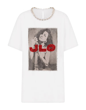 PRINTED JERSEY T-SHIRT WITH J.LO EMBELLISHMENT
