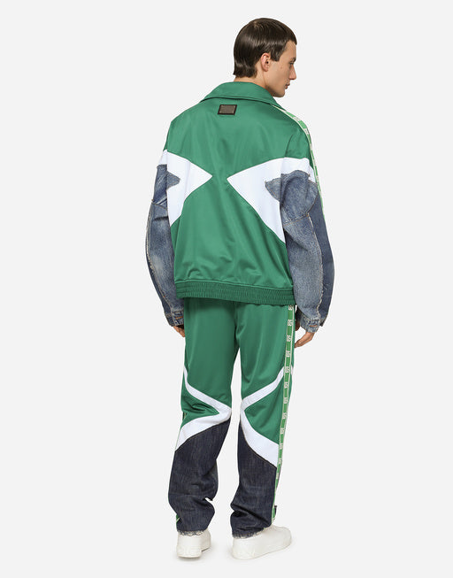 WASHED DENIM AND TECHNICAL JERSEY JACKET