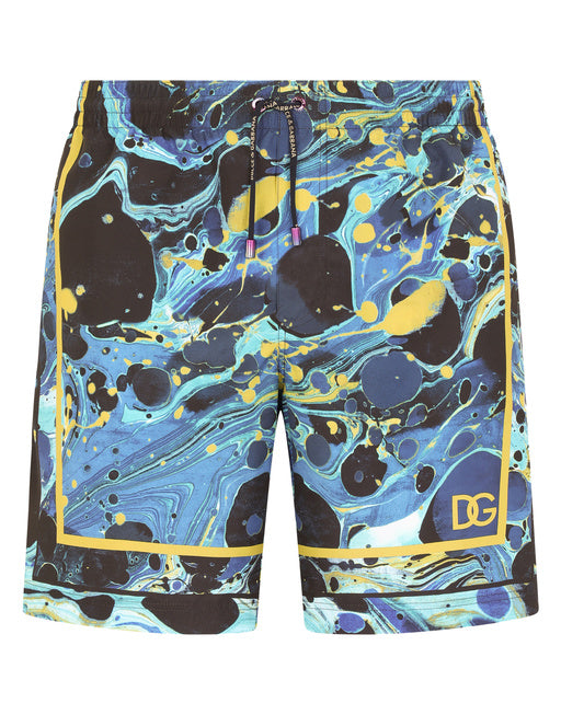 MID-LENGTH SWIM TRUNKS WITH MARBLED PRINT