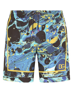 MID-LENGTH SWIM TRUNKS WITH MARBLED PRINT