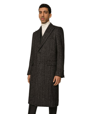 SINGLE-BREASTED HERRINGBONE ALPACA WOOL COAT