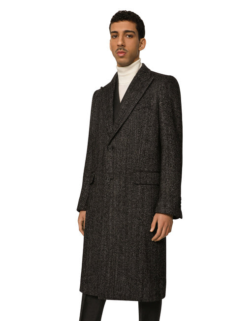 SINGLE-BREASTED HERRINGBONE ALPACA WOOL COAT
