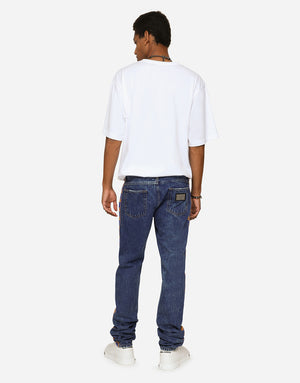 LIGHT BLUE SLIM-FIT JEANS WITH BRANDED BANDS