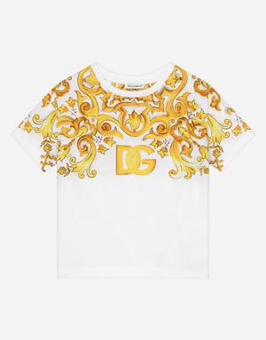 JERSEY T-SHIRT WITH YELLOW MAJOLICA PRINT AND DG LOGO