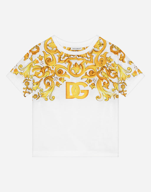 JERSEY T-SHIRT WITH YELLOW MAJOLICA PRINT AND DG LOGO
