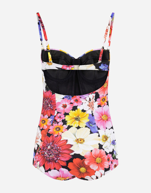 GARDEN-PRINT ONE-PIECE BALCONETTE SWIMSUIT