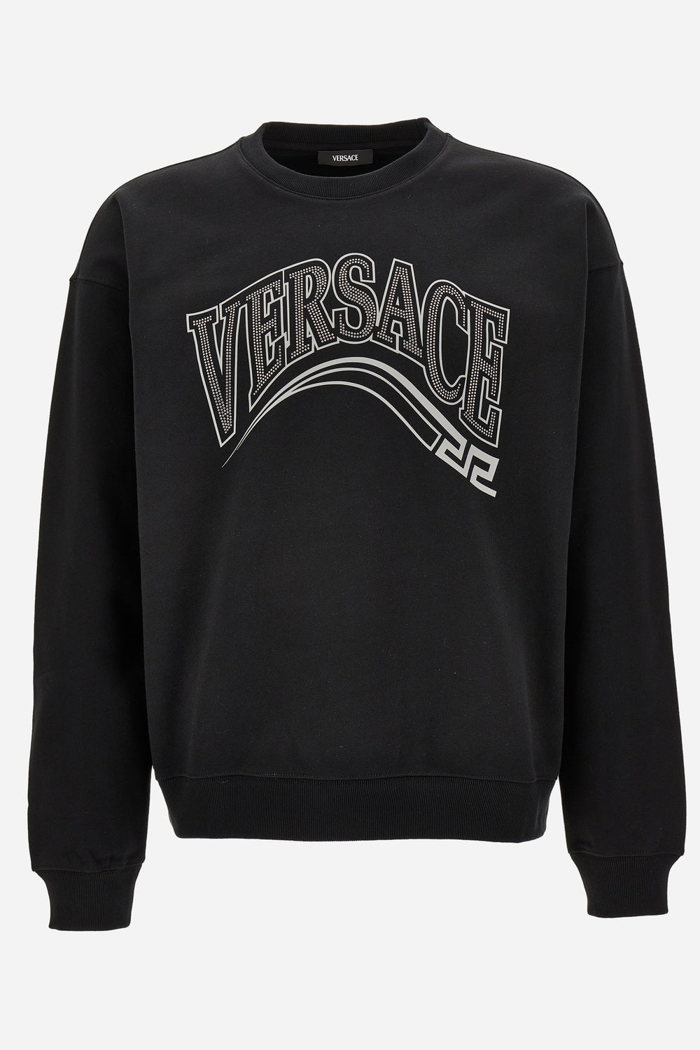Sweatshirt In Jersey Fabric + Print And Studs Greca Varsity Logo