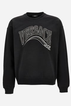 Sweatshirt In Jersey Fabric + Print And Studs Greca Varsity Logo