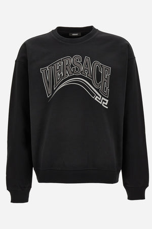 Sweatshirt In Jersey Fabric + Print And Studs Greca Varsity Logo