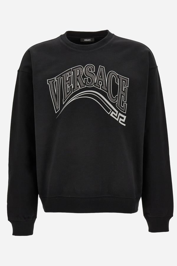 Sweatshirt In Jersey Fabric + Print And Studs Greca Varsity Logo