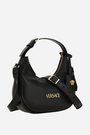 Versace Tag Half Moon Bag In Lamb Leather