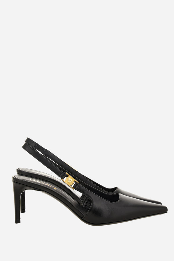 Medusa Lock Sling Back  In Shiny Calf Leather-Metal Hardware
