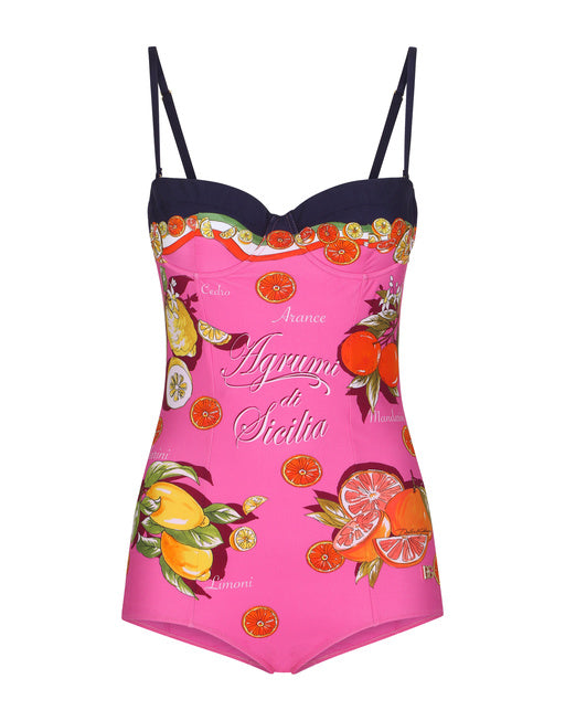 CITRUS-PRINT BALCONETTE ONE-PIECE SWIMSUIT