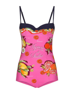 CITRUS-PRINT BALCONETTE ONE-PIECE SWIMSUIT