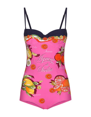 CITRUS-PRINT BALCONETTE ONE-PIECE SWIMSUIT