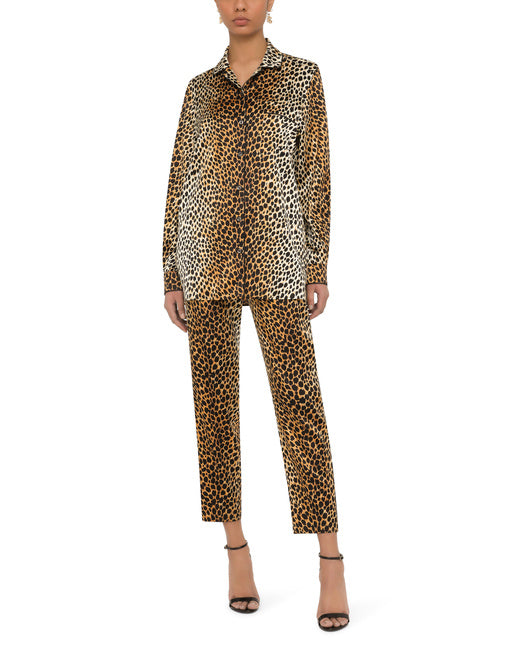 OCELOT-PRINT SATIN PAJAMA SHIRT