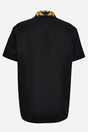Polo In Cotton Piquet-Printleafy Collar-Medusa Embroidery