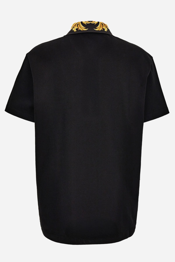 Polo In Cotton Piquet-Printleafy Collar-Medusa Embroidery