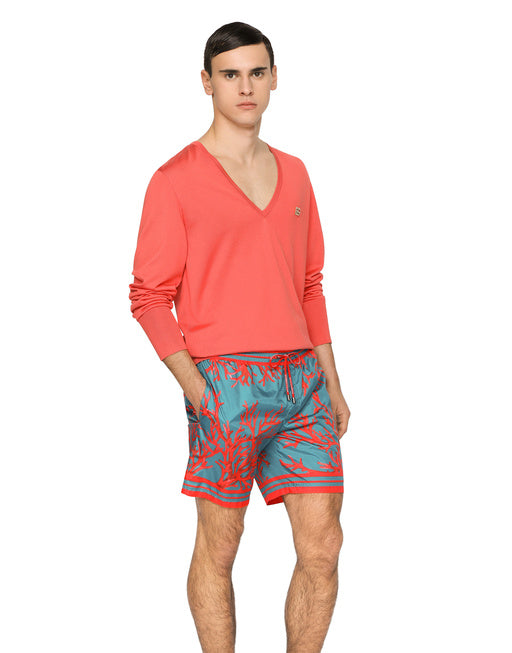 MID-LENGTH SWIM TRUNKS WITH CORAL PRINT