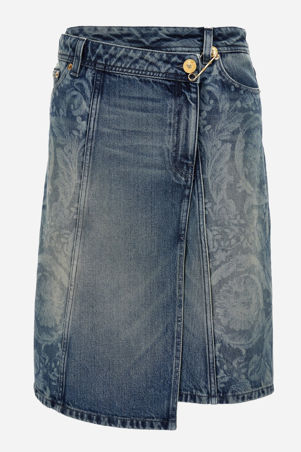 Skirt Denim In Blue With Barocco Laser Inserts
