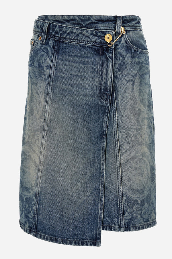 Skirt Denim In Blue With Barocco Laser Inserts