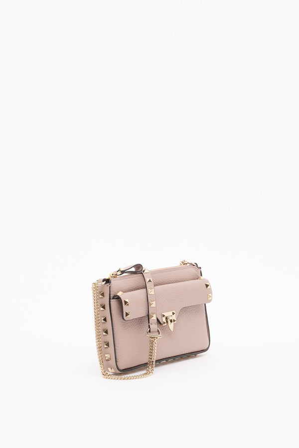 POUCH CON CATENA ROCKSTUD IN VITELLO GRANATO