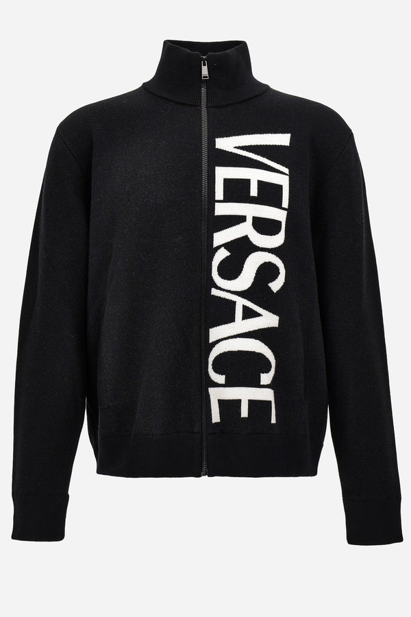Knit Sweater In New Medusa And Institutional Logo Jacquard Wool