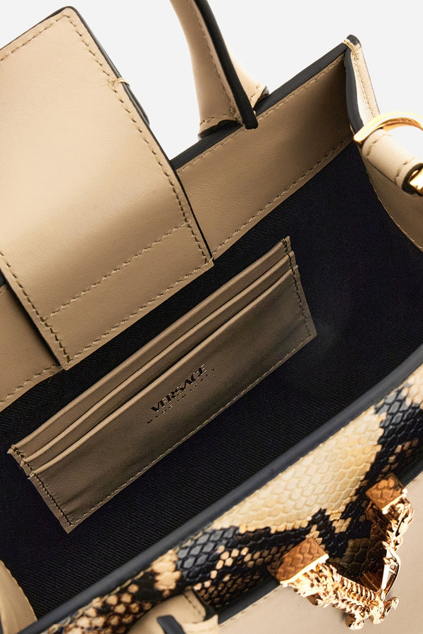 Virtus Top Handle In Calf Leather-Printed Python