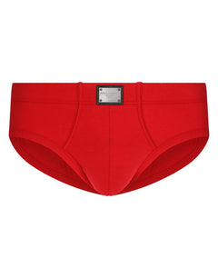 TWO-WAY-STRETCH COTTON MID-RISE BRIEFS WITH LOGO TAG