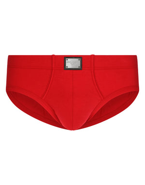TWO-WAY-STRETCH COTTON MID-RISE BRIEFS WITH LOGO TAG