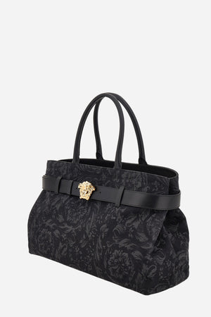 La Medusa Large Tote In Jacquard Fabric-Calf Leather